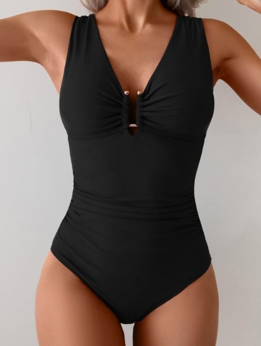 B2prity Black Tummy Control Ruched One Piece Swimsuit Size Medium NWT - Picture 5 of 8
